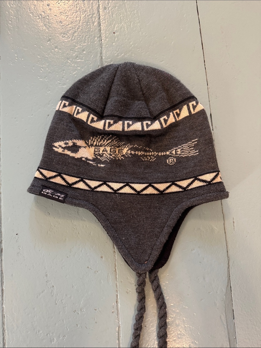 Gage Earflap Knit Hat with White fish Pattern